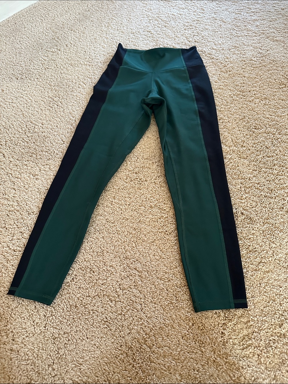 YPB-Women's Emerald Green High-Waist Leggings with Black Side Panels S
